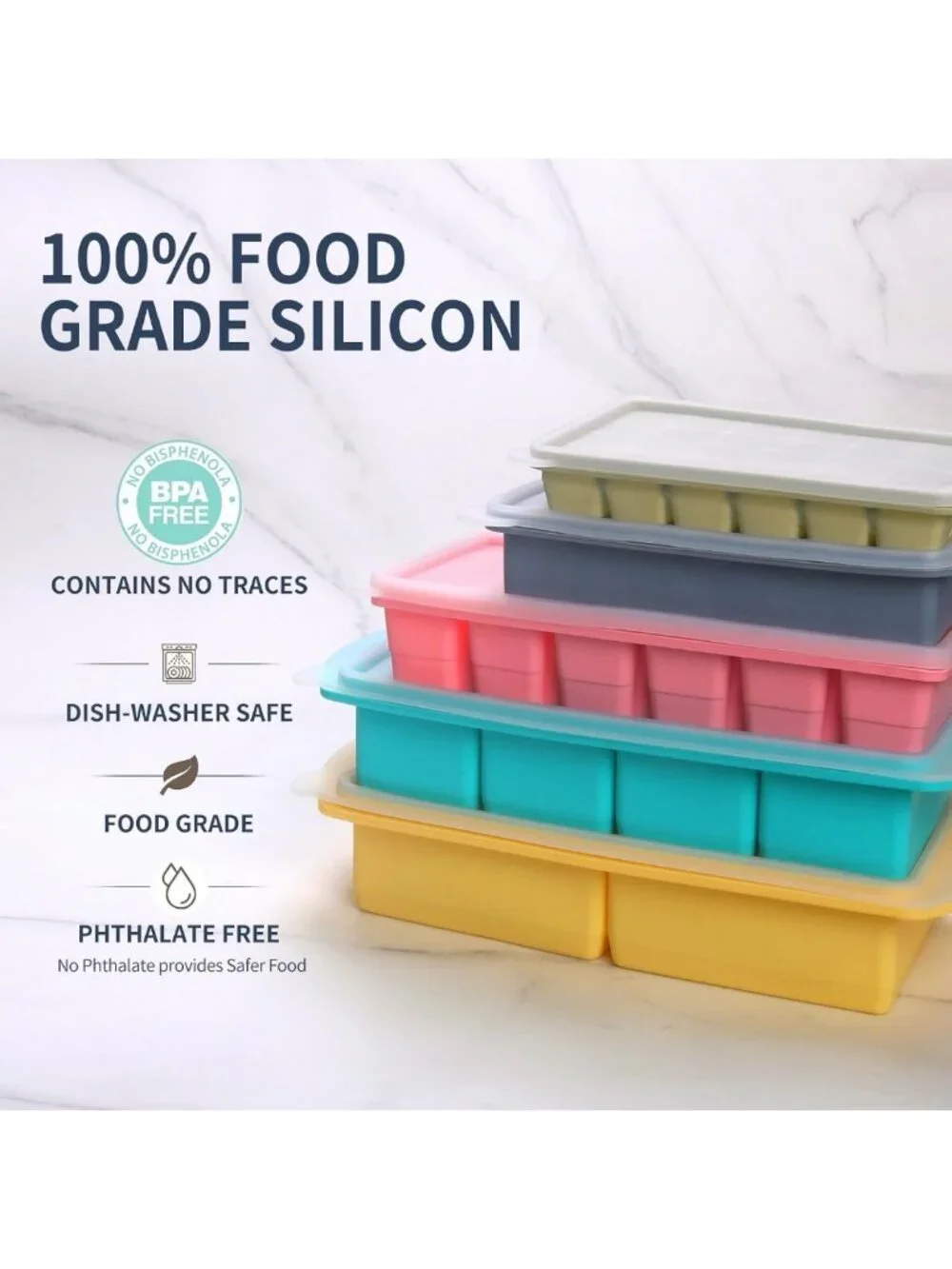 Multicolor Silicone Freezer Molds Set - Meal Prep Trays with Lids, 10 Pack
